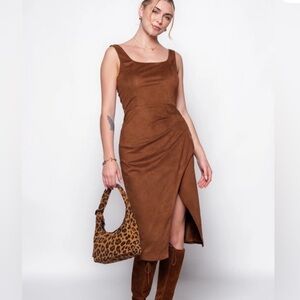 Steve Madden Chocolate Faux Suede Brown Sleeveless Midi Dress